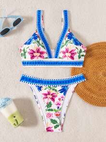 2pcs/Set Traje de baño elegante y sexy sin espalda, adecuado para vacaciones en la playa en todas las estaciones de verano - Multicolor - Ver 3