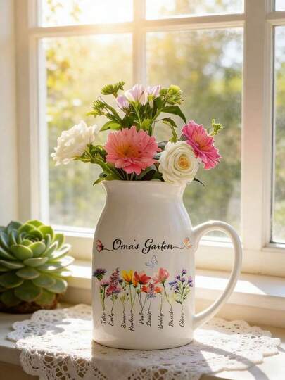 Personalized Custom Text Ceramic Flower Vase - Unique Mother's Day Gift For Mom, Romantic Valentine's Day Present For Girlfriend, Meaningful Easter Gift, Customizable Name/Message Floral Vase For Home Decor, One-Of-A-Kind Memorial & Keepsake Gift For Her