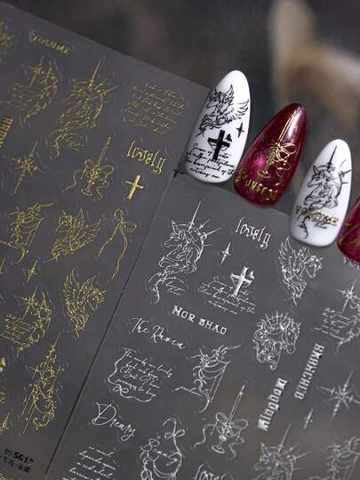 Luxury Gold /Sliver Mythical Horse Nail Art Stickers, Foil Stamping Nail Decorations, Waterproof Nail Decals Nails