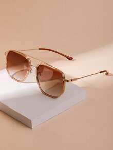 新款经典复古双鼻梁飞行员眼镜，男女皆宜，简约百搭，高端朋克风，适合节日派对、街头拍摄、T台走秀等各种场合。 - 彩色 - 查看 4