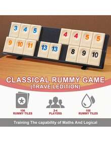 106pcs Rummy Tile Game Set, Portable Travel Bag Included, Numbered Tiles With Stand, Suitable For 2-4 Players, Family Board Game - Multicolor - View 6