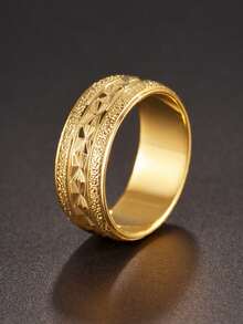 1pc Stainless Steel Ring For Men, Fashion Accessories, Couple Style - Yellow Gold - View 7