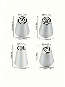 4pcs/Set Stainless Steel Flower Piping Nozzles, DIY Cake Cream Icing Decorating Tips Baking Tools - Silver - View 6