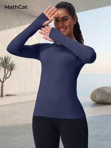 MathCat 3 Pack Women's Compression Shirt Long Sleeve Workout Tops Athletic Baselayer Quick Dry Gym Yoga Running T-Shirt - 海軍藍色#天藍色#灰色藍色 - 查看 5
