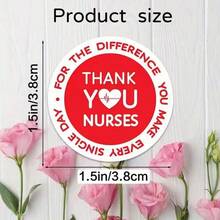 96张护士节感谢贴纸 - 红色爱心听诊器设计，“感谢医护人员”字样，1.5x1.5英寸圆形医用贴纸，医院礼品包装标签，不干胶贴纸礼品包装标签 - 圓形 - 查看 3