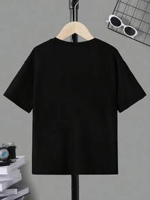 Realistischer Fuchsprint, Jungen-/Mädchenstil, geripptes T-Shirt aus reiner Baumwolle, Preppy-Stil, sportliche, weiche und atmungsaktive Kurzarm-Kinderbekleidung. - Schwarz - Übersicht 3
