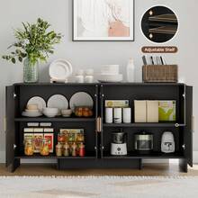 ONBRILL 60" Sideboard Buffet Cabinet With Storage, Curved Design Farmhouse Coffee Bar Cabinet With 4 Doors & Adjustable Shelves, Mid-Century Modern Sideboard Cabinet For Living Room, Kitchen, Hallway, Black - 黑色 - 查看 8