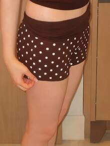Y2k Foldover Shorts For Women Polka Dot Low Rise Mini Lounge Sleep Pj Micro Shorts Knit Comfy Fold Over Leggings Polka Dot Mini Shorts Women Y2K Low Rise Foldover Yoga Micro Shorts Going Out Fold Over Bottoms Pajama Pj Short - 棕色 - 查看 3