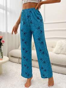 Cotton Women Contrast Colour Heart Pattern Homewear Sleep Bottom Women Pajama Pants Woman Pajama Pants Sleep Pants Lounge Pants Women Pajamas Comfy Pants Heart Print Pajama Pants Comfy Pajama Pants Women Pajama Pants Cute Pajama Pants - Royal Blue - View 1