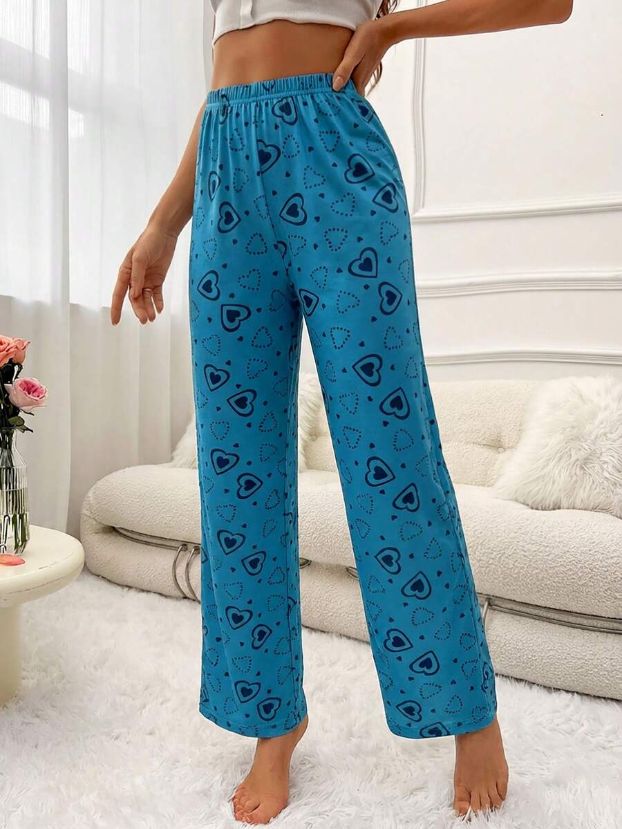 Cotton Women Contrast Colour Heart Pattern Homewear Sleep Bottom Women Pajama Pants Woman Pajama Pants Sleep Pants Lounge Pants Women Pajamas Comfy Pants Heart Print Pajama Pants Comfy Pajama Pants Women Pajama Pants Cute Pajama Pants - Royal Blue - View 1