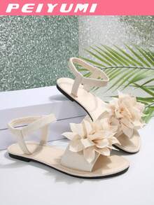 PEIYUMI Women's Sandals, Summer Beach Floral Decor Sandals, Elastic Stretch, Easy To Carry - Beige - View 6