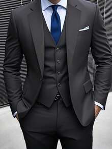 A Classic Three-Piece Suit For Men, Including A Jacket, Trousers And A Vest, Perfect For Weddings And Special Occasions - Màu xám đen - Xem 2