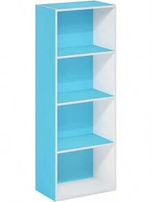 Estante de Libros Abierto de 4 Niveles, Color Blanco, Estante Decorativo para Libros y Objetos, Ideal para Sala de Estar, Dormitorio y Oficina - Blanco/celeste - Ver 9