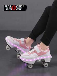 YAOSF Roller Skate Shoes For Teenagers, Upgraded Version With Enhanced Stability, Detachable Dual-Use Sports Shoes, Street Cool Roller Skating Shoes, Outdoor Sports Luminous Shoes, New Inline Skates, Lighted Shoes With Wheels For Night - Pink - View 8