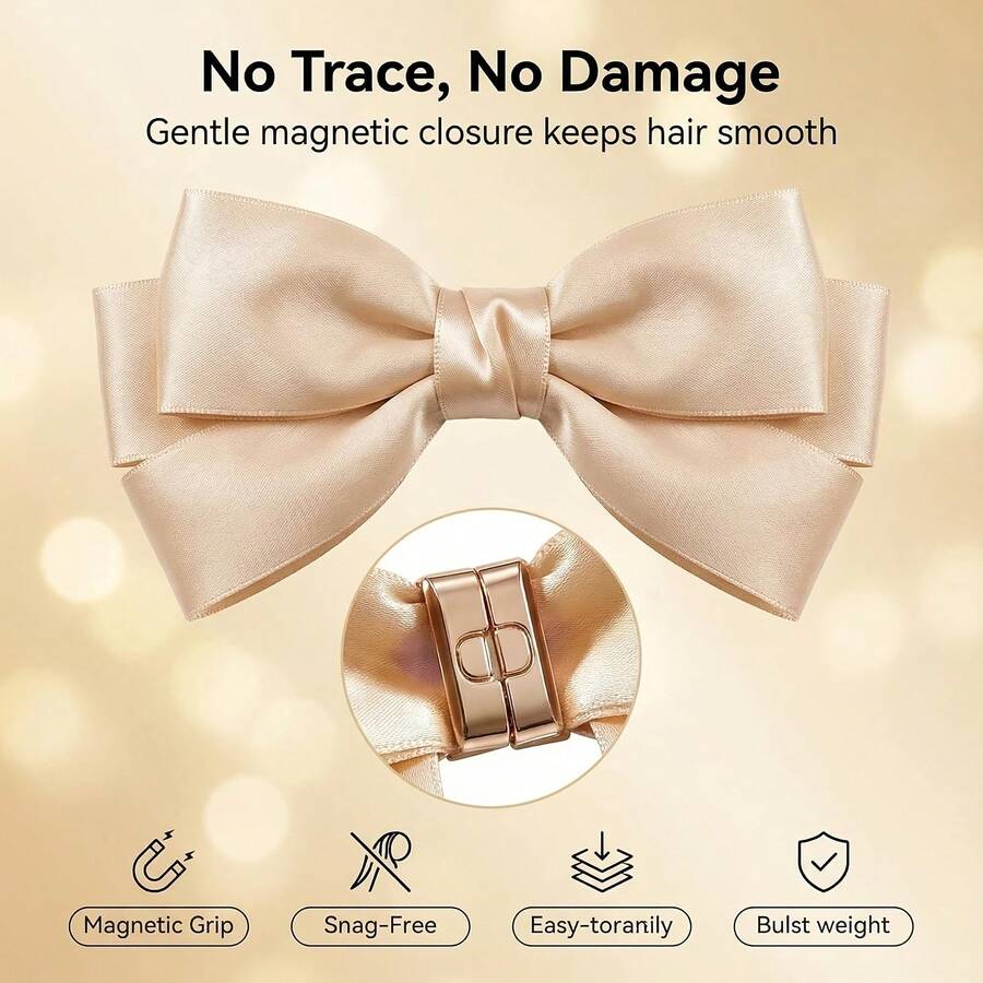 磁性蝴蝶发夹 - 缎面蝴蝶结发饰，女士适用，无痛强力固定，适合半丸子头和披肩发造型，适合日常和活动造型 - 彩色 - 查看 1