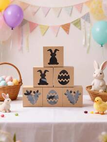 6 piezas Cajas de regalo con patrón de conejito y pollito de Pascua con ventana transparente, cajas de dulces de conejito de Pascua, bolsas para hornear, bolsas de embalaje de alimentos, decoraciones de Pascua, suministros para fiestas de Pascua, adecuadas para regalos de fiesta de cumpleaños, regalos de Pascua, decoración del hogar, decoración de mesa de cocina - Multicolor - Ver 8