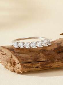 Elegant Sweet Heart Zirconia Eternity 925 Sterling Silver Fashionable Unique Fine Rings Love Gifts Couple For Women Valentine's Day - Silver - View 12