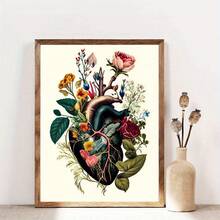 1 pezzo, Opera d'arte su tela incorniciata, Stampa artistica su tela a forma di cuore botanico, cartellone floreale e vegetale impermeabile, Perfetto per la decorazione di casa e ufficio, Ideale per camere da letto, soggiorni, caffè, bar, decorazione bohémien, decorazione della stanza, decorazione primaverile, decorazione moderna per la casa - Piante a forma di cuore - Visualizzare 1