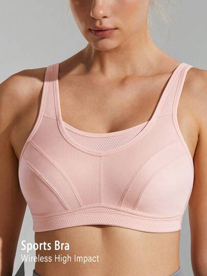 Wingslove Plus Size Women High Impact Sports Bra, Wireless & Unpadded Full Coverage, Wide Strap & U-Back Design, Breathable & Comfortable For Running, Gym Workout