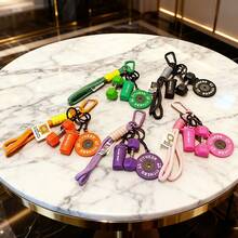 4pcs/Set Personalized Fitness Themed Barbell, Dumbbell, Key Chain Set, Handmade Woven Keychain With Barbell, Dumbbell, Water Bottle, Key Ring, Unisex Couples Fitness Couples Gift, Best Choice For Various Holidays - Multicolor - View 3