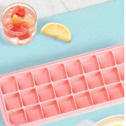 1 Khay làm đá viên silicon trong suốt nhiều màu sắc, 24 ô, chất liệu silicon, dễ lấy đá ra, khuôn đá tái sử dụng cho tủ lạnh, món quà lý tưởng cho năm mới, ngày lễ tình nhân, lễ tốt nghiệp.