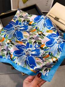 1pc Bandana Scarf With Painting Pattern Print, Fashion Headscarf Shawl Neckerchief Square Scarf - Multicolor - View 4