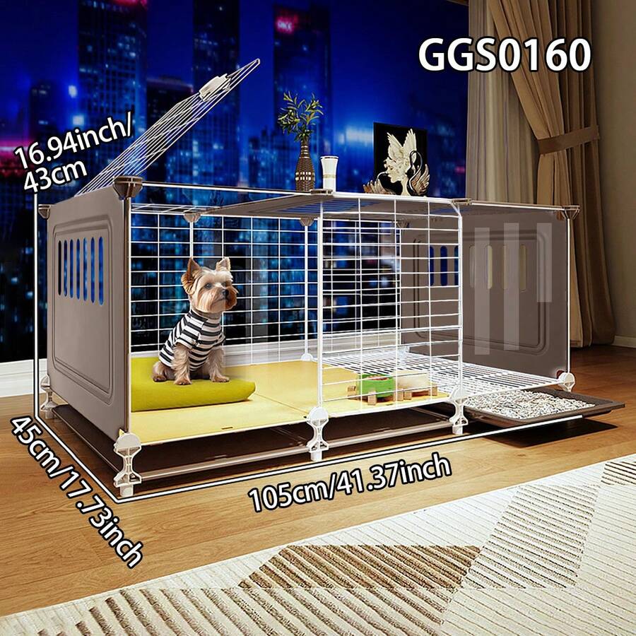 易于安装的幼犬笼，带托盘，小型犬笼带猫砂盆，室内家用 - 彩色 - 查看 1