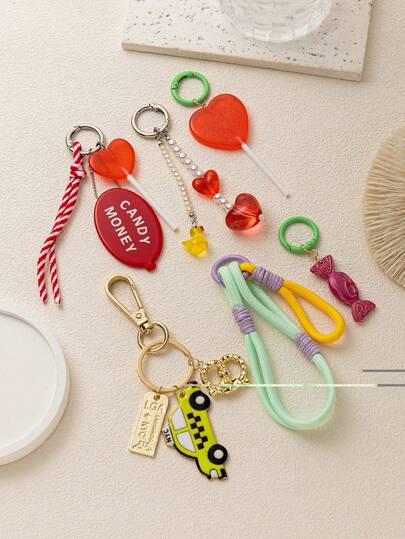 1 pieza Llavero de estilo bohemio de moda, con colgante de pato, caramelo, coche, borla y cuerda, adecuado para bolsos, mochilas, bolsas de maquillaje, maletas, llaveros y accesorios tejidos.