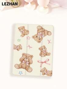 1pc Cute Teddy Bear Design Flat Tablet Protective Case, With Pencil Slot, Anti-Drop, Tri-Fold Tablet Stand Protective Shell, Compatible With IPad 10.2", Compatible With IPad Pro 11" 2021/2020/10th Gen, Compatible With IPad (A16) 11" 11th Gen 2025, Compatible With IPad 8th/9th/10th Gen, Galaxy Tab A8 10.5" 2022, Matepad 10.4"/Tab, Romantic Gift For Valentine's Day - Multicolor - View 3