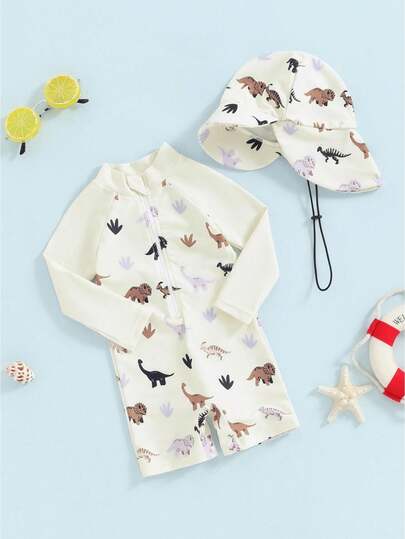 Conjunto de traje de baño para bebé niño, estampado de ballena, manga larga, protección contra erupciones, sombrero para el sol, traje de baño para niño pequeño.