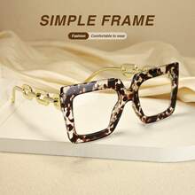 3pcs Oversized Vintage Reading Glasses, Chain Designed Temples, Comfortable Premium Quality Ladies Readers - Half-frame Leopard Print + Leopard Print + Light Bean Curd - View 3