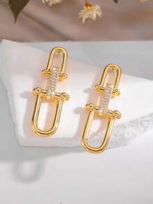 U型耳环一对，简约设计，优雅立方氧化锆耳钉，适合女性和女孩日常佩戴。 - 彩色 - 查看 3