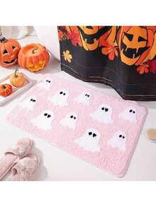 Tapis de bain d'Halloween Fantômes effrayants Décoration gothique de la maison Tapis noirs antidérapants, Cadeaux gothiques effrayants, Tapis de douche mignon pour la salle de bain, la chambre à coucher, la décoration de la maison - Rose bonbon - Voir 2