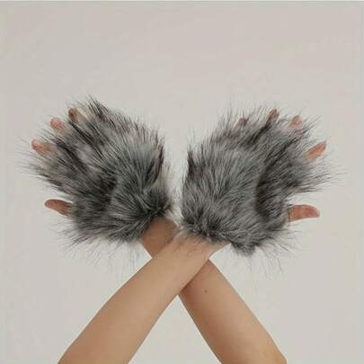 Gants en peluche de patte de loup, convient pour Halloween, fête de Noël