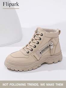 Flipark 1 Paar Damen Ganzjahres Utility Stiefel mit hohem Schaft, dicke Sohle für längere Beine, funktionales Etikett, vielseitig kombinierbar mit Hosen im Frühling/Herbst, Beinstulpen im Winter, Shorts im Sommer, perfekt für den Arbeitsweg und den Alltag - Khaki - Übersicht 5