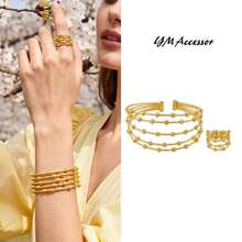 [Saudi Arabia Valentine's Day Gift] 24k Gold-Plated Bohemian Adjustable Bracelet And Ring Jewelry Set, 2pcs Women's Exquisite Jewelry Bracelet, Luxurious And Fashionable Texture, Multiple Styles To Choose From, Making It The Perfect Gift For Your Partner On Valentine's Day And A Fashionable Jewelry For Daily Wear - Multicolor - View 2