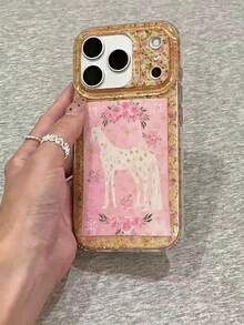 可爱卡通金色闪光玫瑰小马设计 17 Pro Max 16 15 Pro 14 手机壳,防震保护套,时尚美观,适合女孩 - 粉色 - 查看 10