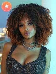 Tóc giả ngắn xoăn kiểu Afro, thích hợp cho cosplay, tóc tổng hợp màu đỏ ombre tự nhiên, chịu nhiệt, không cần keo dán. - Nhiều màu - Xem 1