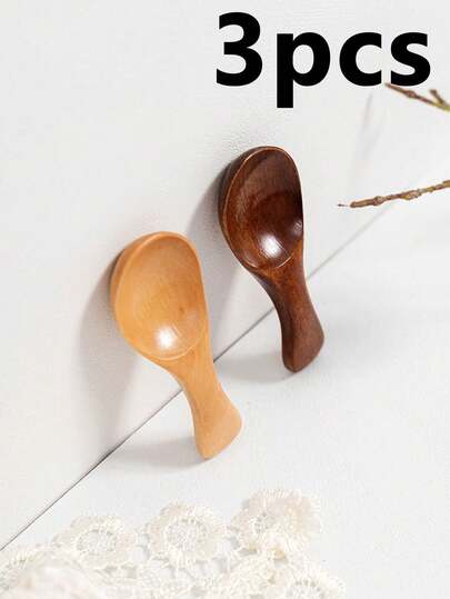 3pcs/Set Household Ice Cream Spoon, Wooden Spoon For Tea, Milk Powder, Ice Cream, Dessert, Rice, Jam