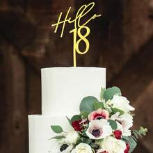 6个装 Hello18th 30 40 50 60 生日蛋糕装饰插牌 亚克力黑色 生日快乐蛋糕装饰配件 礼品 - 金色 - 查看 4
