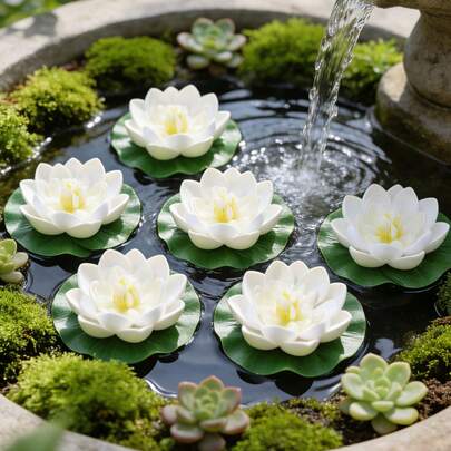 3pcs Artificial Floating Foam Lotus Flowers With Lily, Realistic Pond Plants Decor For Pond, Lake, Aquarium, Garden, Home, Wedding And Party Decoration