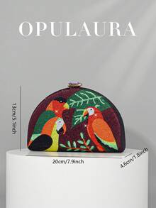 OpulAura 新款时尚闪亮鹦鹉图案水钻手拿包，欧美设计，亮丽夏日色彩，完美适合派对女孩、女士、新娘——适用于派对、婚礼、舞会、晚宴/宴会，可完美搭配婚纱、女士正式礼服、生日礼服。 - 紫色 - 查看 6