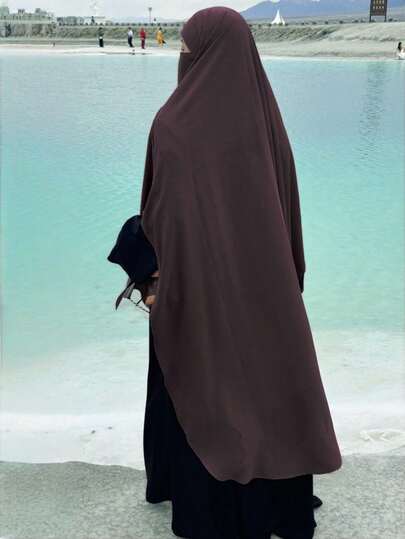 1pc Solid Color Nida Fabric Soft & Breathable Muslim Long Khimar Hijab, Suitable For Women's Daily Prayer, All Season