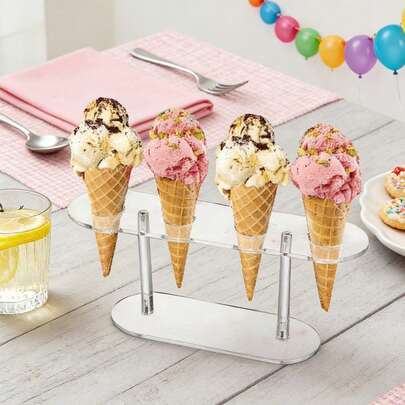 1 pieza Soporte de exhibición de helado de acrílico transparente para tienda de helados, mesa de postres, fiesta en casa, almacenamiento resistente