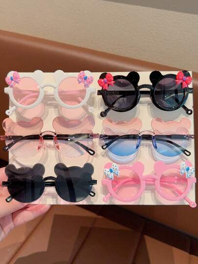 2/3/4/6件装 2026新款 男女童可爱时尚小熊儿童复古双色小熊眼镜，仅卡片展示，不含运费