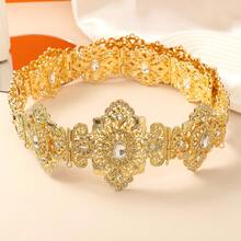 1pc Middle Eastern Style Long Dress Waist Belt, Square Hollow Carved Gold-Plated Adjustable Length, Arabic Bride Wedding Kaftan Waistband - One Size - View 13