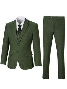 Bộ vest nam Furuyal họa tiết xương cá 3 mảnh thanh lịch dành cho nam giới, kiểu dáng ôm sát, thích hợp cho công sở, đám cưới, dạ hội, tiệc tùng, phong cách quý tộc cổ điển. - Màu xanh lá cây đậm - Xem 3