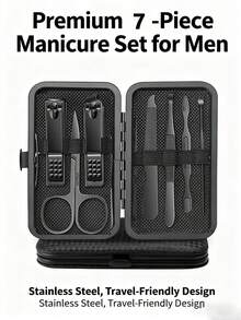 7/10/12/18/30件套修甲套装，包含指甲钳、指甲剪、嵌甲修剪器、指甲锉和指甲钳，男女通用修甲工具（黑色） - 黑色 - 查看 10