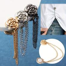 1/3pcs Clover Magnetic Button T-Shirt, Adjustable Shortened Length, Magnetic Waist Buckle, Slim Fit - Camellia - View 7