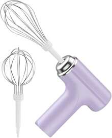 Egg Beater, Compact Electric Hand Mixer Handheld Milk Frother Portable Cordless Electric Whisk Rechargeable Small Mixer For Eggs, Milkshake Cream, Butter, Salad, Dressing - 淡紫色 - 查看 5
